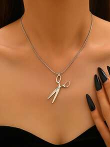 1 件时尚复古哥特式剪刀和蛇骨链项链，用途广泛 - 復古銀色 - 查看 1