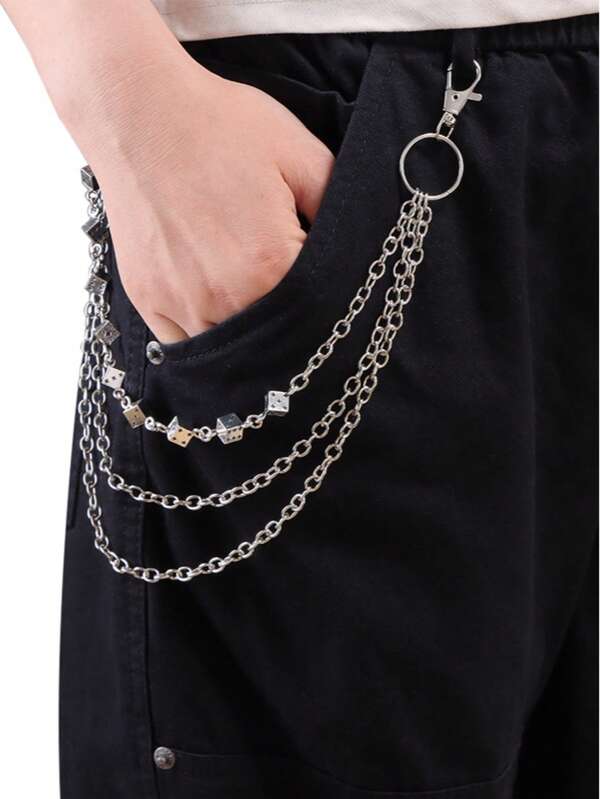 New Style Pants Chain Fashion Cross Plum Dice Multi-Layer Metal Embossed Pants Chain Punk Metal Multi Chain Pants Chain Hip-Hop College Street Dance Jeans Chain Fashion Personalized Pants Chain Suitable For Both Men And Women