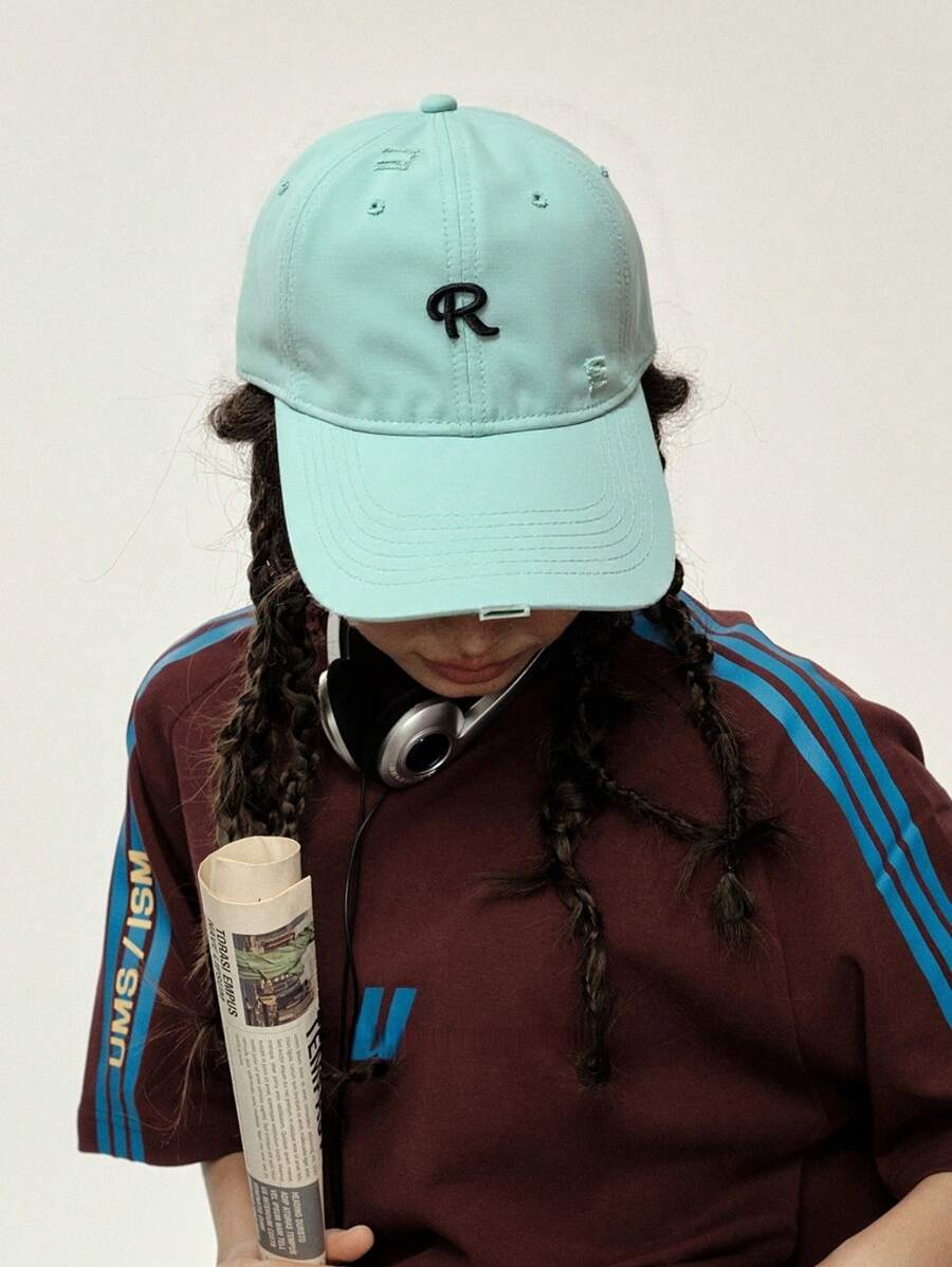 1 pezzo Berretto da baseball invecchiato con ricamo "R" - Stile retrò, regolabile, adatto a donne e uomini, perfetto per uscite casual e look da streetwear