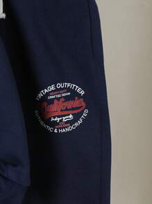 2 件套年轻男孩休闲运动字母印花夹克连帽衫 + 裤子套装，秋冬