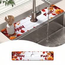 Faucet Splash Guard, Autumn/Halloween Style, Bathroom Faucet Splash Mat To Set Holiday Atmosphere, Anti-Moisture Anti-Slip Faucet Mat, Kitchen Countertop Accessory, Kitchen & Dining Table Accessory, Sink Drain Mat, Absorbent & Anti-Slip Multifunctional