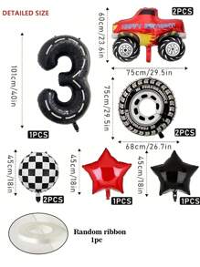 10pcs Racing Car Theme Birthday Party Decorations Set, Includes 40-Inch Number Balloon, Pickup Truck, Tire Shaped Foil Balloons, Make Your Party More Fun