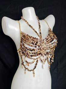 Accessoire de soutien-gorge de chaîne de corps sexy unisexe, élégant pour les boîtes de nuit, les festivals. Losange, imprimé floral, paillettes, romantique français, charme rustique mature, luxueux classique sexy. Perles acryliques à franges, strass, paillettes, romantique français, charme rustique mature, luxueux dos nu à paillettes strass, toutes saisons
