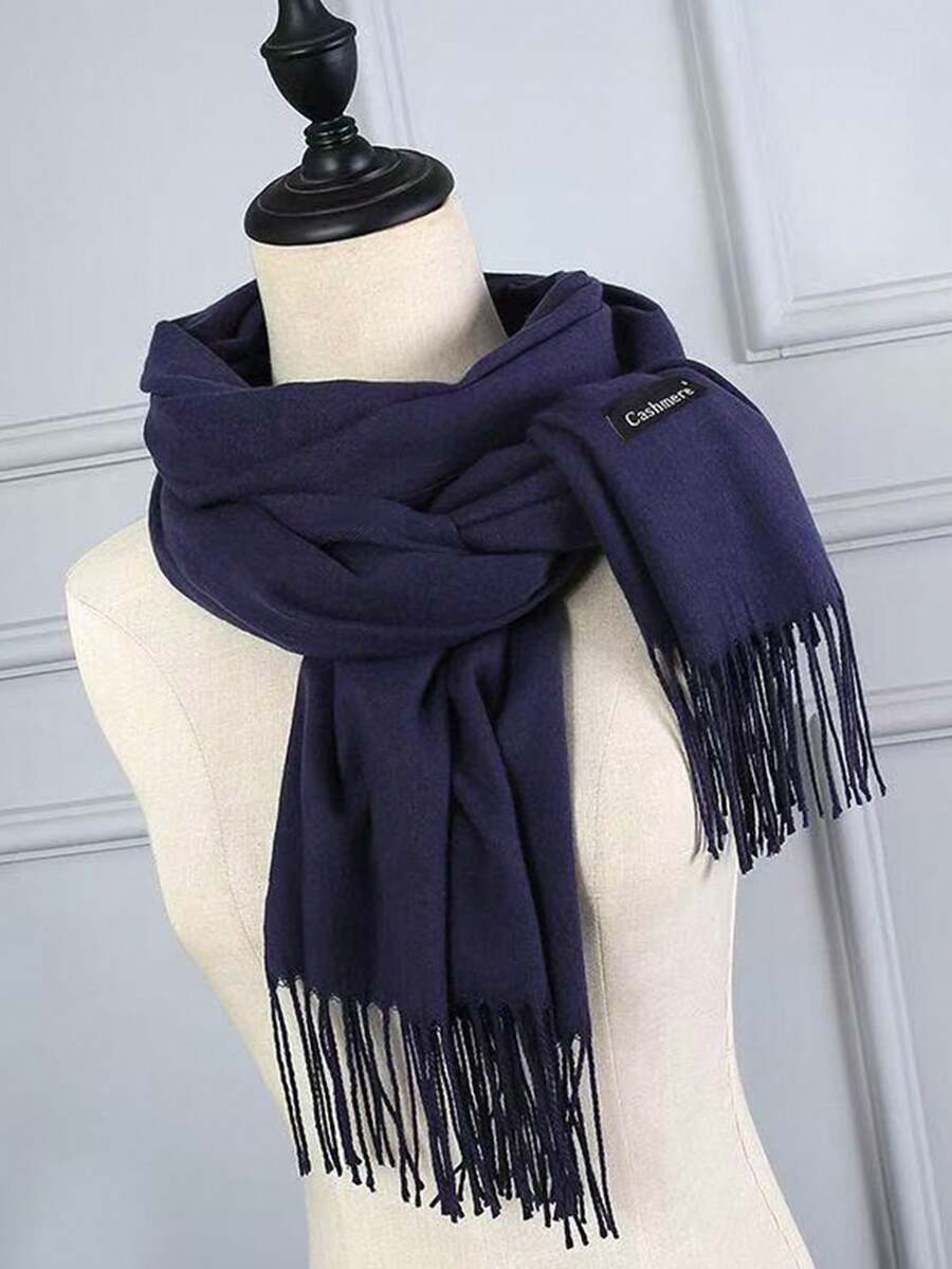 1 件经典纯色防风防尘披肩，120 克，时尚男女通用薄款流苏，适合空调房间和户外，四季薄款纯色穆斯林头巾矩形围巾，全新设计，黑色、白色、酒红色、米色、卡其色、灰色