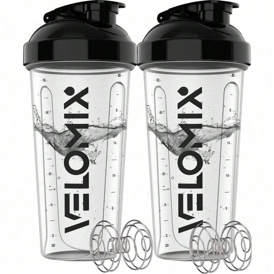 2-Pack 28oz/830ml Premium Shaker Bottles With 4 Stainless Steel Balls - Leakproof Mixer Cups For Protein, Smoothies & Meal Replacement - Gym, Office, Travel & Home Use - Blue & Clear Combo With Measurement Marks - 4) Clear Prime - 查看 1