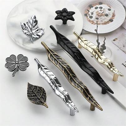 1pc Creative Zinc Alloy Handle, Furniture Handle, Single Hole Branch Leaf Flower Design Handle, Suitable For Cabinet Doors, Drawers, Furniture Hardware