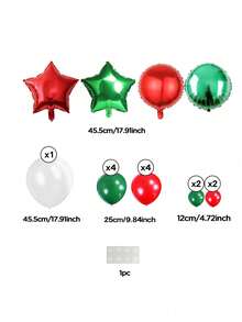 14pcs/Set Christmas Party Decorative Balloons, 18-Inch Red & Green Star & Round Foil Balloons, 18-Inch Clear Latex Balloons, Red & Dark Green Latex Balloons, For New Year, New Year's Eve 2026 Gift Decor