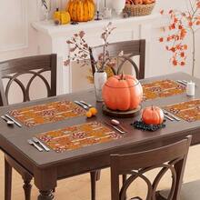 1/2/4/6 Pieces Of Autumn Polyester Placemats - Maple Leaf And Pumpkin Pattern Watercolor Design, 30x45 Cm, Machine Washable Table Mat, Suitable For Thanksgiving, Autumn Kitchen And Dining Decoration, Rural Seasonal Tableware, Autumn Table Decoration, Thanksgiving Plate Arrangement, High-Quality Fabric, Home Entertainment Decoration. - Multicolor - View 12