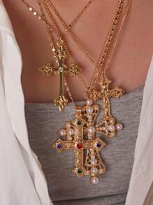 4件套赛博朋克十字架项链配饰，夸张多层项链吊坠，时尚百搭