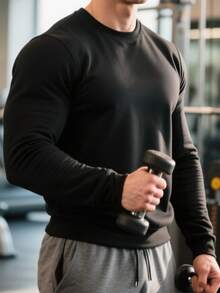 Sudadera deportiva de hombre para otoño e invierno, sudadera casual de cuello redondo de hombre, sudadera casual de cuello redondo de unicolor y todo a juego, negra, adecuada para uso casual diario, adecuada para deportes al aire libre, tops de gimnasio y fitness