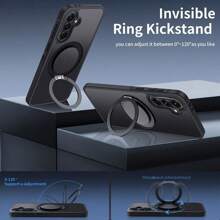 Aunote 1 件黑色天鹅绒纹理指环手机壳，采用 TPU 软边防震保护，360° 旋转顺滑减压支架，支持车载支架和磁力吸附，兼容三星 A16/A26/A36/A55/A56