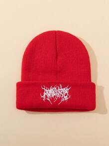 1 件男士休闲针织刺绣便帽，温暖时尚的针织帽适合日常穿着，图案而非印花秋季服装