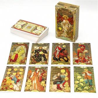 1 pieza Tarjetas de tarot de estilo art nouveau dorado