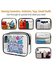 New Arrival! All-In-One Charger Travel Organizer - Transparent Toiletry Bag, Travel Essential, Portable Zipper Travel Makeup Bag, Beach Clear PVC Toiletry Bag, Waterproof Storage Pouch, Transparent Organizer Bag, Cable And USB Organizer Bag, Airport Approved PVC Cosmetic Bag For Chargers, Cables And Power Banks - Multicolor - View 3