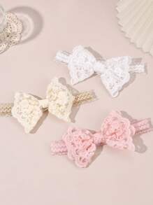 3条蕾丝蝴蝶结发带，粉色和白色网纱发带，柔软弹力尼龙发带，适合婴儿新生儿，可用于婚礼派对和宝宝日常佩戴。 - 彩色 - 查看 5