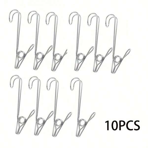 10pcs Stainless Steel Bulldog Clips - Versatile Hook, Windproof Towel Holder | For Kitchen & Bathroom - Bathroom Towels, Easy Installation, Fashionable & Durable