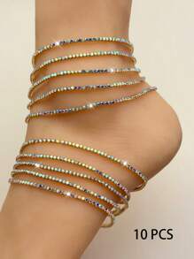 G-S Bling Blings Kette Fußkettchen Hochzeitsfotografie Requisiten Funkelndes Knöchel Armband Bollinger Bollingen Göttin AB Bunte elastische Imitations Knötchen Kette - Funkelnde Glasperlen, langanhaltend elastisches Design für Frauen, eleganter Party- und Alltagsschmuck