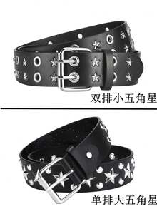 2pcs Gothic Style Rivet Double Buckle Belt, Black Punk Accessories - Ideal Birthday Gift