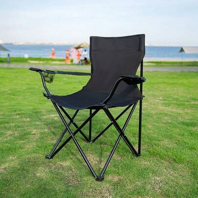 1pc Portable Camping Chair With Cup Holder, Foldable And Lightweight Beach Chair With Carrying Bag For Adults, Folding Chair For Beach, Camping, Hiking, Fishing, Lawn, Picnic, Outdoor Sports