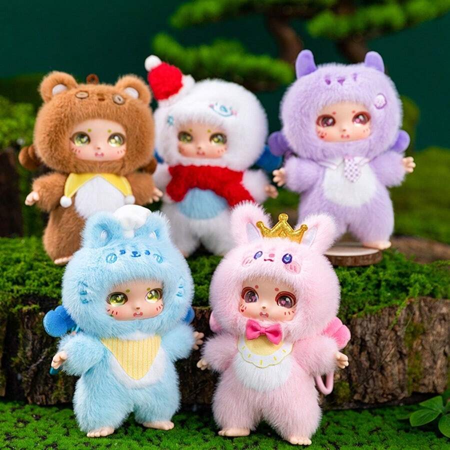 Soft Anime Doll Keychain With Vinyl Head - Cute Cartoon Clip-On Toy For Backpack, Purse, Keys - Durable Polyester & Plastic, Pink, Yellow, Red, Green - Fun Mini Gift For Kids, Friends, Party Favors (14+)