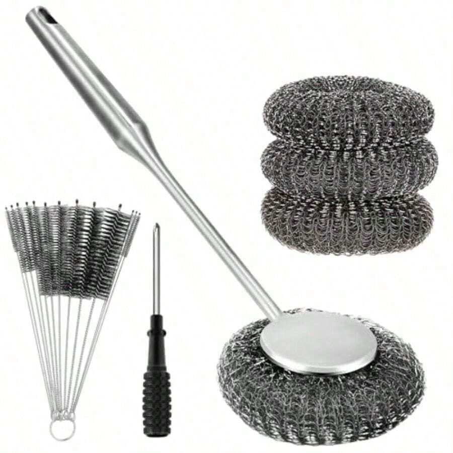 Free ShippingStainless Steel Scrubber With Long Handle HeavyDuty Kitchen Brush For Pots Pans More Includes 3 Extra Scouring Pads + Bonus Cleaning Tools8502 - bạc - Xem 1
