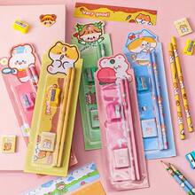 4 Pieces Durable Cartoon Pencil Stationery Set, 5 Pieces Combination Drawing Tool Kit, School Supplies, Office Supplies, Educational Gifts, Holiday Prizes, School Supplies Stationery Teacher Gifts(Random Colors) - Multicolor - View 2