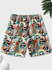 男士休闲夏威夷风格沙滩短裤，夏季 - 黃色 - 查看 2