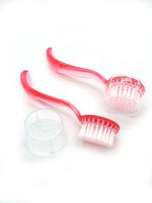 2支装圆头指甲刷，带盖，长柄，可清洁指甲上的灰尘和粉末 - 淺粉色 - 查看 5