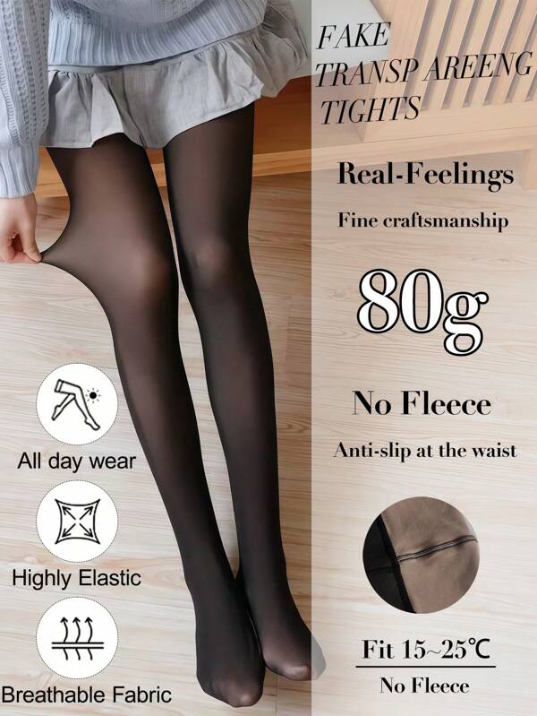 Leggings transparentes de 80g, medias de ajuste sexy, mallas de unicolor delgadas, uso versátil de moda, adecuado para 15-25°C