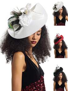 羽毛头饰帽子 女式头饰 茶会头饰 带夹子 德比帽 适合女孩和女士 万圣节