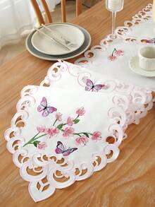 100% Polyester Fabric Delicate Embroidered Hollow-Out Crafted Kitchen/Dining Table Runner, Pink, Home Decor, Holiday Decor, Indoor/Outdoor, Party/Wedding, 1pc - Multicolor - View 1
