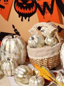 1set Artificial Pumpkins,Gold Plastic Pumpkin,4 Sizes For Halloween Thanksgiving Fall Party Harvest Table Decoration Supply Fake Pumpkin, Thanksgiving,Table Centerpiece Mantle Kitchen Wedding Friends Giving Party Home Decor