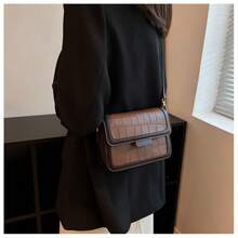 Bolso pequeño cuadrado con patchwork de estampado de cocodrilo multicolor, diseño exclusivo de alta gama, bolso de hombro o bandolera versátil, ideal para el día a día, citas, compras y vacaciones; perfecto para mujeres con estilo. - Café - Ver 5