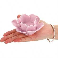 4.5 Inch Ceramic Lotus Flower Tea Light Holder Lotus Petals Candle Holder Candlestick Votive Flower Tealight Candle Holder Candle Lamps Holder With Gift Box For Home Decor Wedding Party Pink SK LZ - Pink - View 5