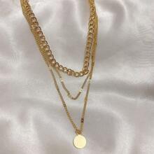 1 Set Vintage-Style Layered Round Pendant Necklace, Classic & Versatile
