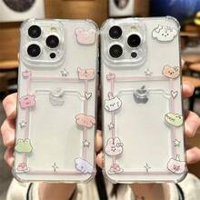 JKA Cartoon Bear Pattern, Card Bag With Photo Card, Mobile Phone Case, Shockproof And Drop-Proof, Suitable For IPhone17promax 17Pro 17  16 16pro 16promax 15pro 15promax14 14promax 13 12 11 Applicable To Galaxy S25/S22/S23/S24 Ultra/S25Edge/S25Plus,A56/A55/A54/A53/A36/A16,This Is A Cute And Fashionable Soft Shell.It Is The Best Choice For Giving Gifts To Friends. - 無色 - 查看 2