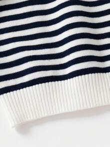 Young Boy Pullover Sweater, New Autumn/Winter Striped Korean Style Base Layer - Navy Blue - View 5