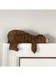 1pc Wooden Forest Woodland Nursery Decor,Wooden Boho Wall Decor, Wilderness Sleeping Bear, Forest Decor For Classroom Bedroom Nursery Room Shelf, Kids Room Door Decor, Family Christmas Gifts, Ideal Housewarming Gift, Rustic Bear Door Topper Ornament Animal Shaped Home Wall Decor For Living Room, Entryway, Farmhouse, Cabin, Autumn Decoration