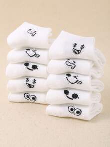 20/10/5 双装儿童随机趣味表情隐形短袜，图案多样，趣味十足。低帮设计，透气柔软亲肤，适合日常休闲和运动穿着。男女童均适用。白色儿童短袜，男女通用。 - 彩色 - 查看 5