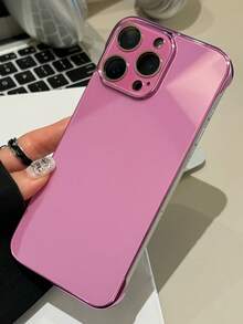Ốp lưng điện thoại không viền bóng đơn giản sang trọng tương thích với iPhone 16 15 14 13 12 11 Pro Max Ốp lưng cứng chống nước chống sốc chống rơi chống trầy xước - Màu Hồng Tươi - Xem 1