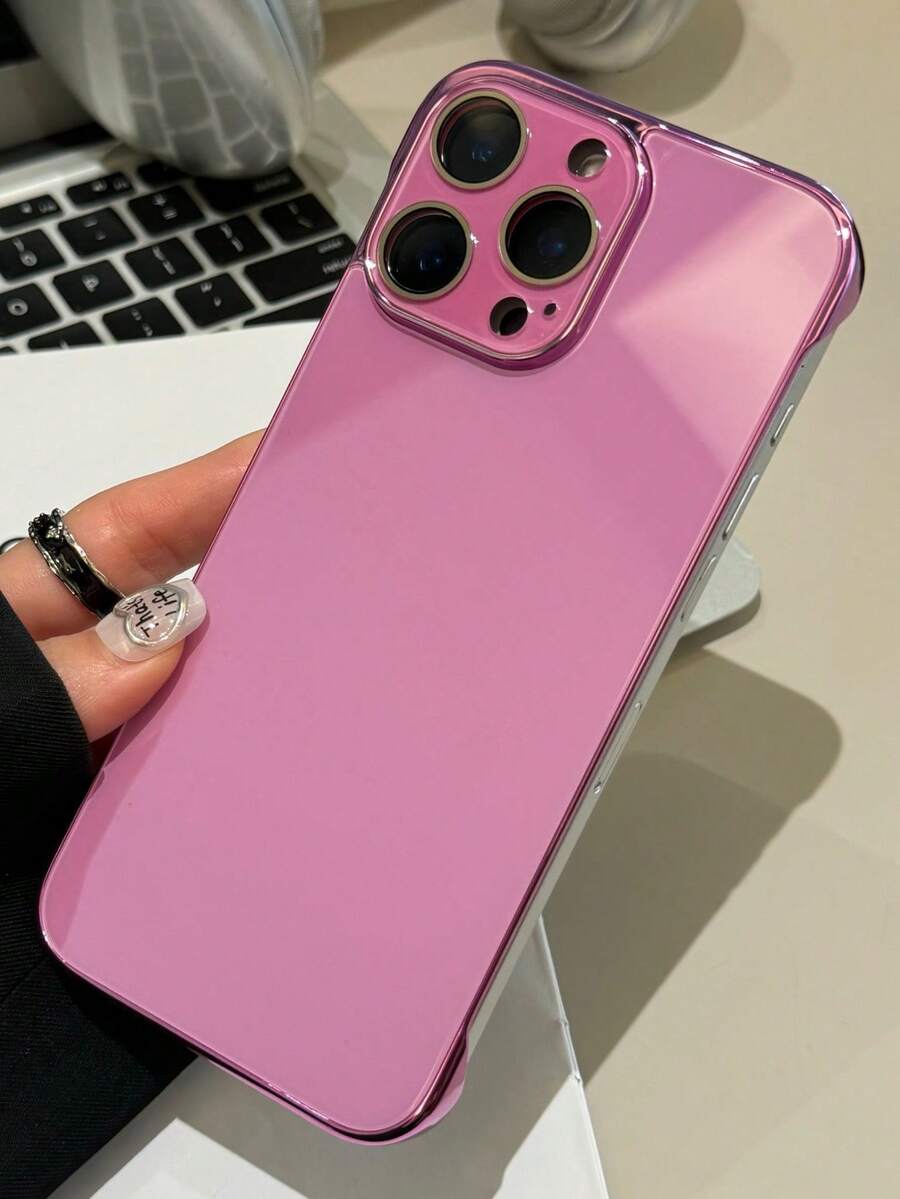 Ốp lưng điện thoại không viền bóng đơn giản sang trọng tương thích với iPhone 16 15 14 13 12 11 Pro Max Ốp lưng cứng chống nước chống sốc chống rơi chống trầy xước - Màu Hồng Tươi - Xem 1