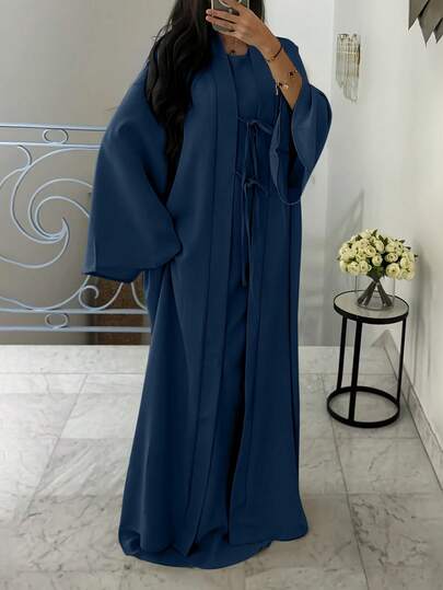  ANCHOSE Women's Middle Eastern Elegant Sleeveless Maxi Dress And Bowknot Long Cardigan Two Pieces Set