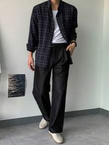 Men's Casual Plaid Long Sleeve Shirt, Purple, College Style, Suitable For Daily Wear, Spring/Autumn - Multicolor - View 5