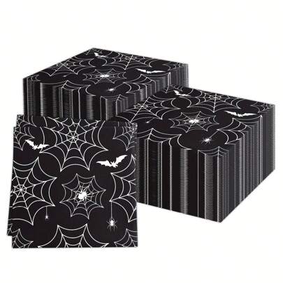 餐饮系列万圣节午餐尺寸餐巾蜘蛛网黑色
