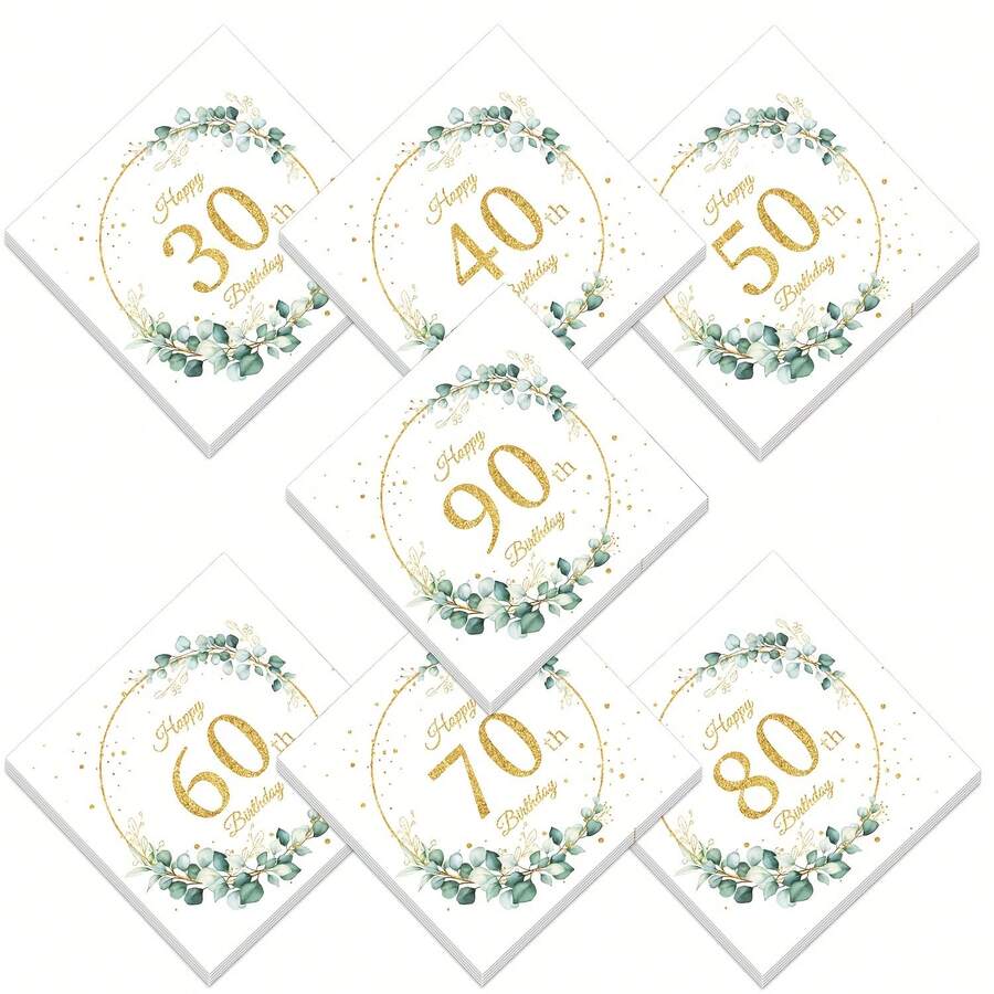 鼠尾草花环生日派对用品 - 20 件一次性纸巾，适用于女孩 30 岁 40 岁 50 岁 60 岁 70 岁 80 岁 90 岁女性生日派对装饰 - 生日歲數餐巾紙 - 查看 1