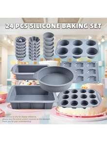 30-Piece Ultimate Baking Set - Includes 18 Mini Muffin Cups, 12-Cavity Muffin Pan & 9-Cavity Madeleine Mold+ 6 Kitchen Tools,6-Cavity Jelly Pudding Plate, Square Cake Mold, Round Cake Mold, Toast Bread Mold, Silicone Pancake Plate | Non-Stick Cake, Jelly & Pancake Molds | Complete Kit For Home Bakers