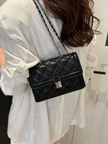 Fashionable Solid Color Quilted Square Chain Shoulder Bag, Multifunctional Flap Clutch Purse, New Lightweight Handbag/Wallet, Suitable For Office Workers And Students Daily Commute, Casual Phone Coin Purse - Black - View 2