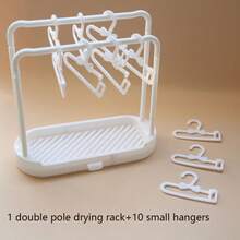 Suport pentru haine de păpuși, 1 suport de uscare din plastic, 10 umerașe pentru haine pentru Labubu și păpuși. Suporturi mici și drăguțe pentru organizarea hainelor pentru copii, raft de depozitare durabil pe birou pentru colecționari și accesorii pentru păpuși la modă, organizator de colecționar, organizator compact, finisaj neted, cadouri de festival. Idei de cadouri de Crăciun. - alb - Vizualizare 15
