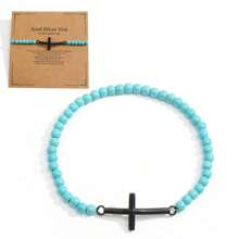 Bracciale da uomo con croce in metallo color acciaio, accessori metallici cool e hardcore con perline di calcedonio rosso cremisi lucido da 4 mm e pietre preziose