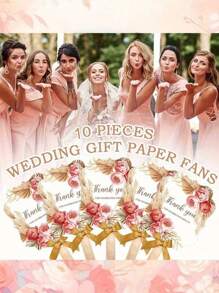 30pcs Wedding Fan Set For Guests - Handheld Loose Wedding Favors With Handles, Thank You For Celebrating With Us, Multi-Item Party Gift Pack Made Of Paper Material, Perfect For Weddings And Bridal Showers, Includes 10 Fans + 10 Bows + 10 Wooden Sticks